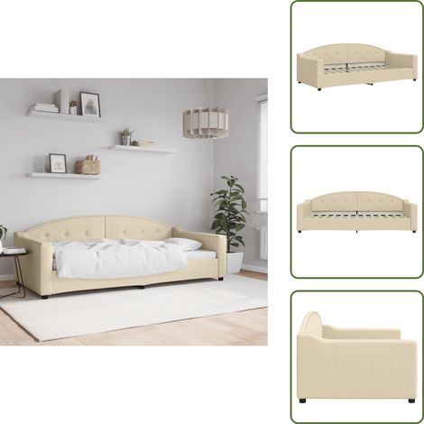 The Living Store Lit de repos sans matelas crème 90x200 cm tissu - Canapé Convertible - Lit Invité - Lit Deux Places - Mobilier Salle Séjour - Meuble Tendance