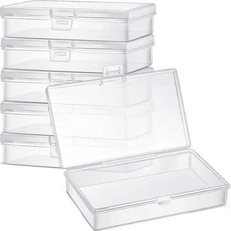 (Confezione da 6) Mini contenitori trasparenti in plastica per conservare perline, per raccogliere piccoli oggetti, perline, gioielli, biglietti da visita, artigianato (5,2 x 3 x 1,2 pollici) (1/4)