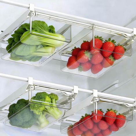 2 x Universal Sliding Fridge Organiser – Expandable and Transparent Fridge Storage Box – Hanging Tray for Fruits, Vegetables – Space Saving (1/5)