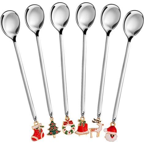 Christmas Spoon Stainless Steel Stirring Spoon with Coffee Spoon Tea Spoon Dessert Spoon Mixing Spoon Soup Spoon Xmas Spoon Package for Party Table Decorations (6 Pack) (1/5)
