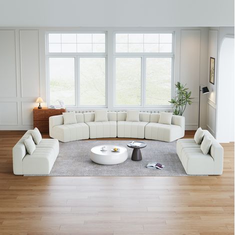 Módulo de sofá curvo en tela beige con 2 cojines, asiento estilo teclas y diseño modular para salón, dormitorio u oficina – CHICFURN sin montaje cómodo (1/5)