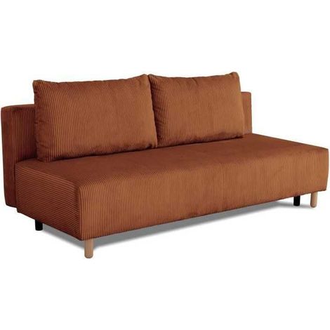 Canapé convertible 3 places AUCUNE GINO velours côtelé terracotta accoudoir droit coffre 212L (1/5)