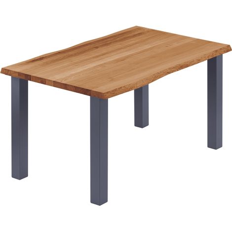 LAMO Manufaktur Esstisch Küchentisch, mit Baumkante 120x80x76 cm (AxBxH), Classic, Dunkel / Anthrazit, LEB-01-A-004-7016Cl