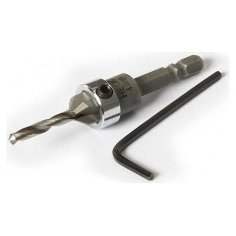 Broca de chaflán + tope ajustable CHOYCLIT: Broca para madera con fresa de Ø 4 mm para tornillos de Ø 5 mm (1/4)