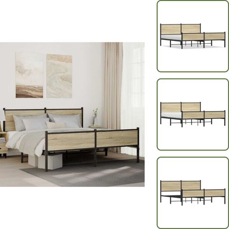 Metallbett ohne Matratze Sonoma-Eiche 160x200 cm - Bettgestell - Bettgestelle - Bettrahmen - Bett (1/5)