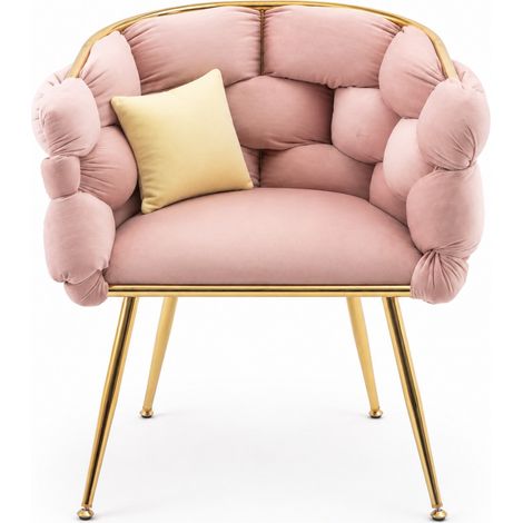 Fauteuil D'appoint en Velours avec Accoudoirs Structure Métallique Rose (1/5)