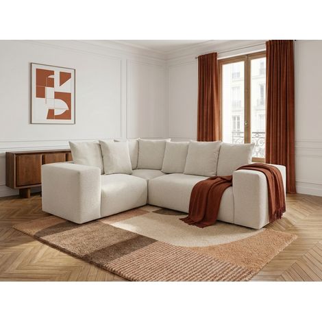 BOBOCHIC - Canapé d'angle fixe modulable VOLTAIRE avec 1 chauffeuse 2 places, 1 angle et 1 chauffeuse 1 place tissu chiné Angle gauche Blanc (1/5)