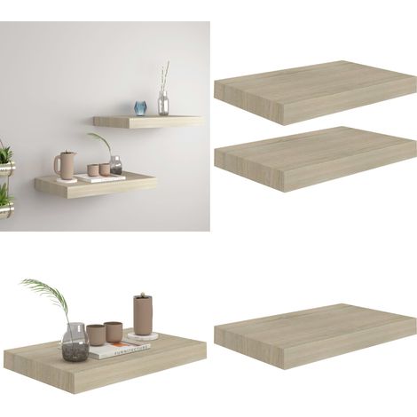 Schwebende Wandregale 2 Stk. Eichefarben 40x23x3,8cm MDF - Wandregal - Schwebende Regale - Regalset - Wohnraumdeko - Holzregal - Home & Living (1/5)
