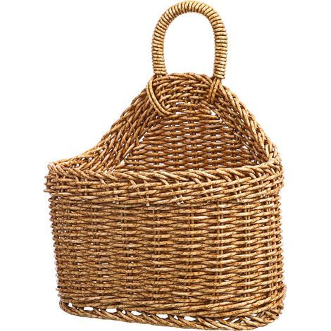 Panier mural tressé en plastique - Panier de rangement rustique en osier pour fruits, légumes, ail, pommes de terre, oignons, fruits et fleurs - Style bohème décoratif (1/5)