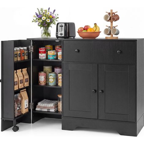 Buffet noir en bois d ingénierie avec 3 portes, tiroir et étagères, surface hydrofuge pour cuisine, salle à manger et salon (1/5)