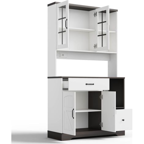 Hoher Buffetschrank im Scheunenstil 105 x 40 x 185 cm aus MDF mit LED, Steckdosen (1/5)