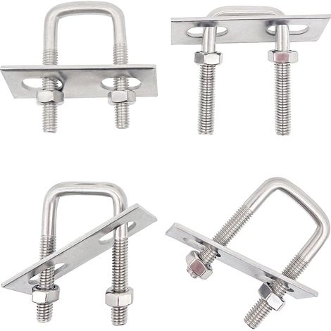 Boulon en forme de U M6 en Acier Inoxydable 304-4 PCS U-Bolts avec écrous, plaque de cadre pour Fixation des Tuyaus ou comme Accessoires de Bateau ou de Yacht pour Corde de Boulon (1/5)