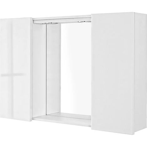 Specchio contenitore LED 91x61 cm bianco lucido con ante laterali Way