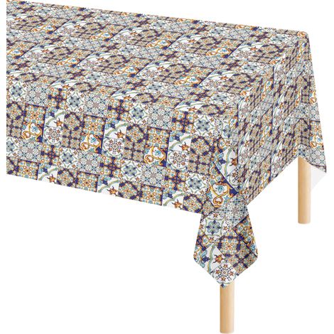 Tovaglia Antimacchia In Pvc Stampa Digitale Idrorepellente Facile Da Tagliare Copritavolo Cucina Vendita A Metro Tavolo Interno Esterno Salvatavolo Cerata 140x100Cm - Dis80-Maiolica (1/5)