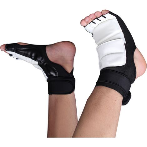 Protège-pieds de taekwondo à double fixation, conception en tissu élastique enveloppant, confortable pour enfants, taille M. (1/5)