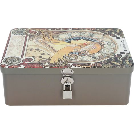 Vintage-Schmuckkästchen aus Metall mit Deckel und Schloss, Kosmetik- und Geldaufbewahrungsbox für Ohrringe, Halsketten, Münzen und Bastelbedarf (1/5)