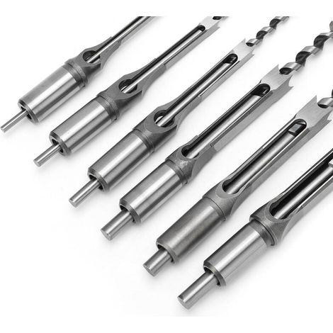 Juego de 6 brocas para agujeros cuadrados, cincel hueco de acero, herramientas de carpintería para sierras de agujero cuadrado, brocas para madera, broca para agujeros cuadrados, cincel de mortaja. (1/4)