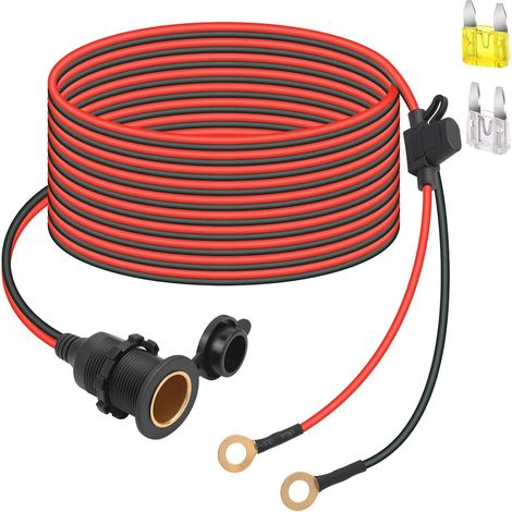 Rallonge de prise allume-cigare 3m 2.5mm² 20A. Adaptateur de prise allume-cigare fixable avec bornes de batterie 12V / 24V, facile à installer. (1/5)