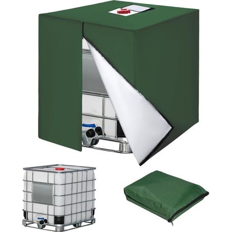 Housse de protection pour réservoir IBC de 1000L, 210D Housse salon de jardin, anti-poussière, anti-UV, avec fermeture éclair, 120 x 100 x 116 cm, Vert (1/5)