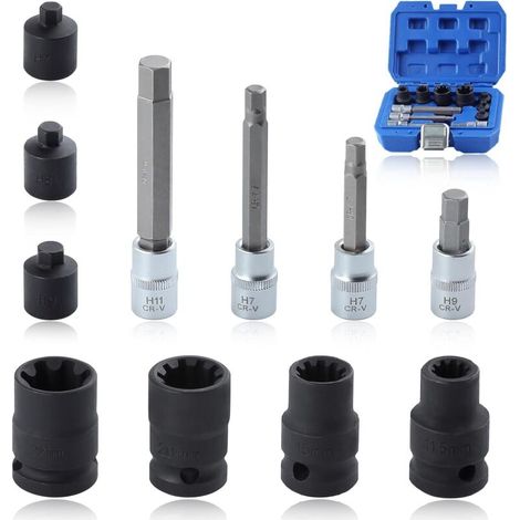 11Pcs Impact Brake Caliper Socket Set Special Socket Set and Bit Tool with Tool Box Brake Caliper Tool Fit for Benz Bmw Audi Porsche H7 H8 H9 H11 (1/5)