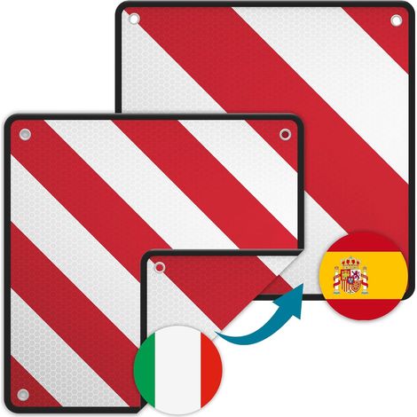 Reflector de advertencia 2 en 1 – 50 x 50 cm – Señal de advertencia para Italia y España – Aprobado para portabicicletas, autocaravanas, etc. (1/5)