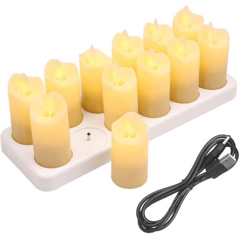 Confezione da 12 candele LED da 7 cm senza fiamma, tremolanti, alimentate a batteria USB, per matrimoni, feste, festival, decorazioni natalizie ecc. (1/2)