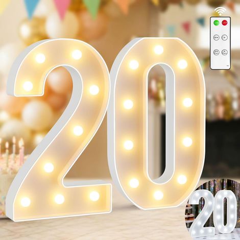 Chiffre Lumineux LED 20 - 32 Cm - Blanc Chaud Et Froid - Avec Télécommande - Décoration Anniversaire Mariage (1/5)