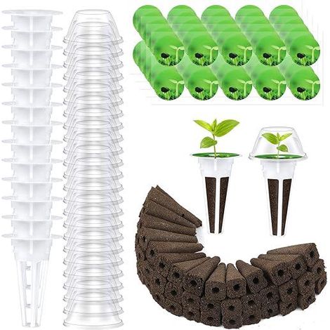 Kit de Culture Hydroponique 200 Pièces, 50 Sponges de Plantation avec 50 Paniers de Croissance, 50 Couvercles Isolants Transparents, 50 Étiquettes pour Plantes, Système de Jardinage Intérieur (1/5)