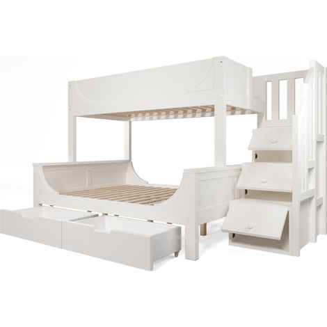 Letto a castello per bambini bianco con armadio a scala e cassetti 90x200 / 140x200 cm (1/5)