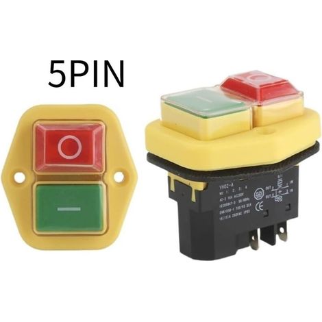 Interrupteur électromagnétique pour machine-outil – YH02-A – 220 V, 15 A, 5 broches, boîtier étanche, bouton de démarrage (1/5)