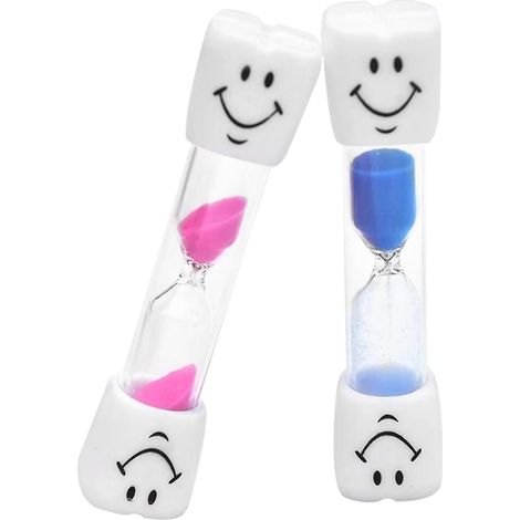 Lot de 2 sabliers à visage souriant (rose et bleu, 3 minutes) - Idéal pour les enfants, les jeux, la cuisine, le sport et bien plus encore (1/5)