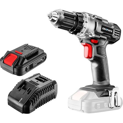 Taladro/atornillador inalámbrico Energy+ de 18 V, batería de iones de litio, portabrocas de 10 mm, batería de 2 Ah, cargador, caja. (1/5)