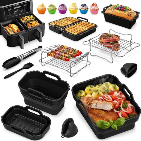 Hot Air Fryer Accessories 9.5L Foldable Silicone Hot Air Fryer Accessory Reusable for AF400EU (1/5)