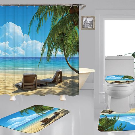 Tenda da doccia 180x200 con motivo tropicale a palme oceaniche [SC] (1/3)