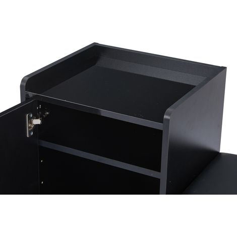 Meuble à chaussures d'entrée avec porte brillante noire, rangement multi-étagères, banquette rembourrée avec coffre, accessoires dorés, idéal couloir, hall, chambre. (1/5)
