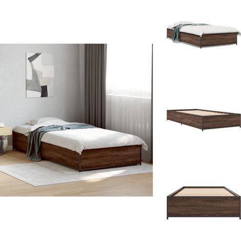Bettgestell Braun Eichen-Optik 100x200 cm Holzwerkstoff Metall - Holzbettfundament - Doppelbett - Bettrahmen - Eiche Optik - Massivholzbette (1/5)