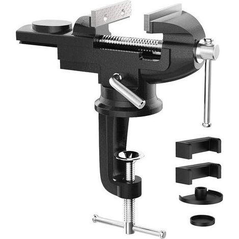 Étau de Table Mâchoires de 70 mm, Petite Pince Tête Pivotant 360°Multi Angle avec Enclume, Etau à Ventouse avec Base Outil - Noir (1/5)