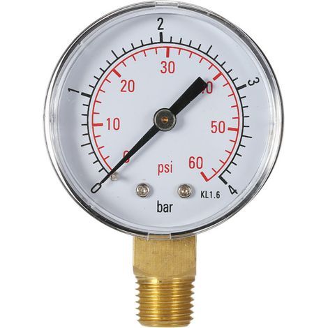 Hydraulisches Manometer für Schwimmbadfilter, 50 mm, 0 bis 60 psi (0 bis 4 bar), 1/4" NPT-Gewinde. (1/5)