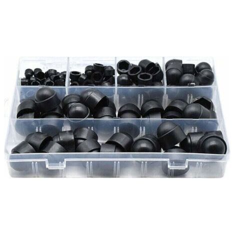 145 pièces PE couvre-boulons Kits d'assortiment d'écrous à capuchon à vis Insérer des capuchons de contre-écrou pour vis Boulons 6 tailles disponibles avec bote de rangement,Le noir
