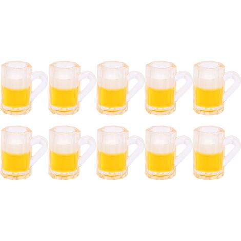 Lot de 10 chopes à bière miniatures pour maison de poupée (échelle 1:12), avec mousse. Accessoire de décoration. (1/5)