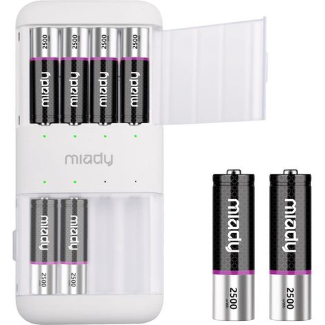 Lot de 8 Piles au Lithium Rechargeables AA avec Chargeur, 2500mWh 1,5V, boîte de Charge Rapide en 2.5 Heures, Charge de Cycle 2000 Fois (1/5)