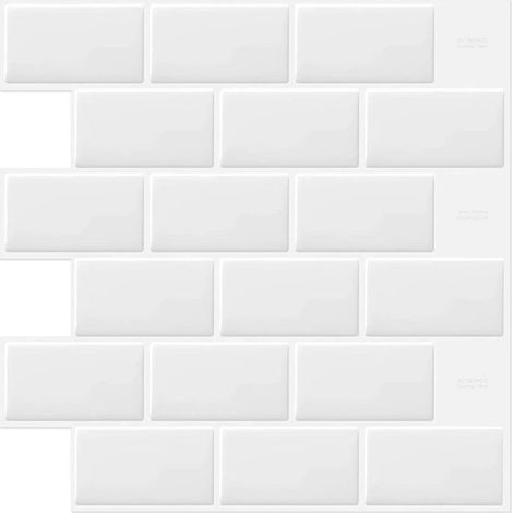 Azulejos blancos autoadhesivos tipo metro con tira adhesiva para salpicadero de cocina y baño, 3 láminas, 30 x 30 cm (1/5)