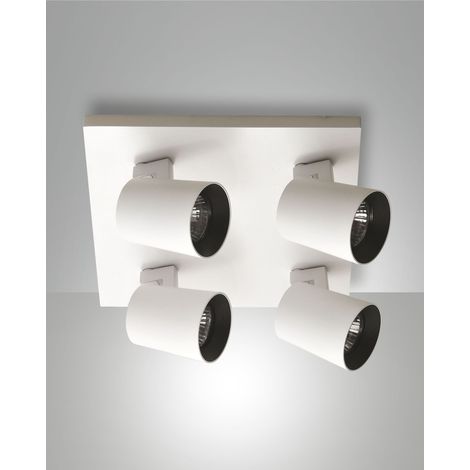 Modo Faretto da soffitto a 4 luci in pressofusione di alluminio colore Bianco, attacco GU10, design moderno ed elegante per illuminazione d'interni