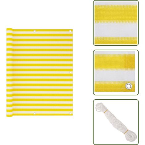 The Living Store Paravento da Balcone Giallo e Bianco 120x600 cm in HDPE - Schermo da balcone