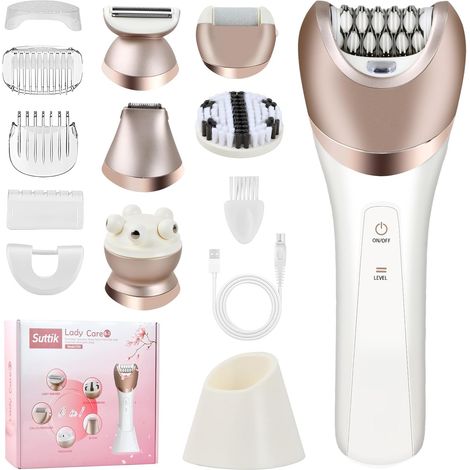 6 en 1 Rasoir Electrique Femme, Tondeuse Intime Sans Douleur, Tondeuse Bikini Femme IPX7 Étanche, USB Rechargeable, Épilateur pour Visage, Bras, Jambes, Aisselles (1/5)