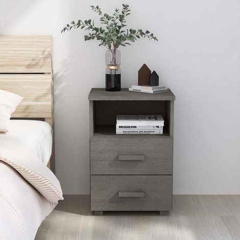 Table de chevet flottante-Table de nuit HAMAR Gris clair 40x35x62 cm Bois de pin massif 857716 (1/5)