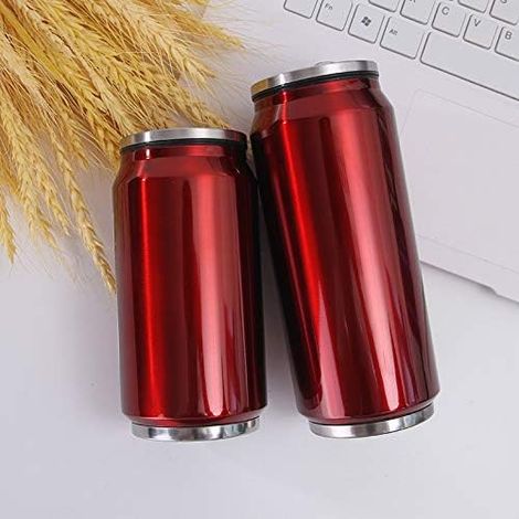 Gourde de sport en acier inoxydable, gobelet isotherme en forme de canette, avec pailles originales, idée cadeau, 350 ml, rouge