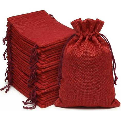 30 sachets en toile de jute de 10x15 cm, sachet en toile de jute avec cordon de serrage pour le remplissage du calendrier de l'Avent, petit sachet cadeau pour les bijoux, le DIY, l'artisanat (1/5)