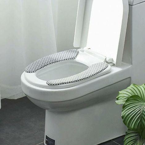 1Pair Grey, Gris Couverture de Siège de Toilette, de Toilette épais de Salle de Bain, Coussin Auto-adhésif Chaud épais pour Hiver Po (1/5)