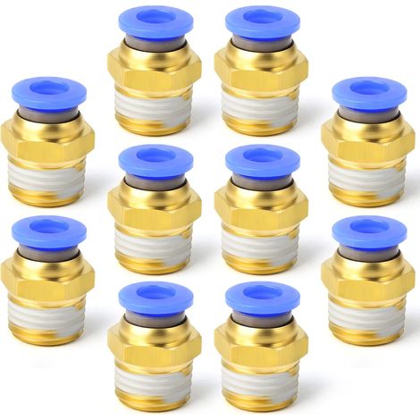 10 pezzi 6 mm tubo OD x 1/4 BSP maschio dritto a pressione per raccordi pneumatici (PC6-02)